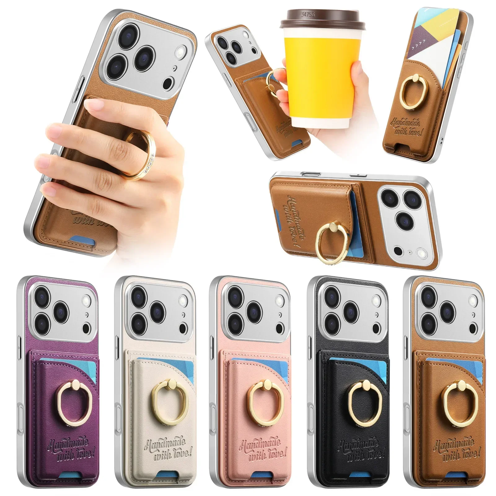 Leather Wallet Card Holder Phone Cover - Funda tipo billetera para iPhone 18