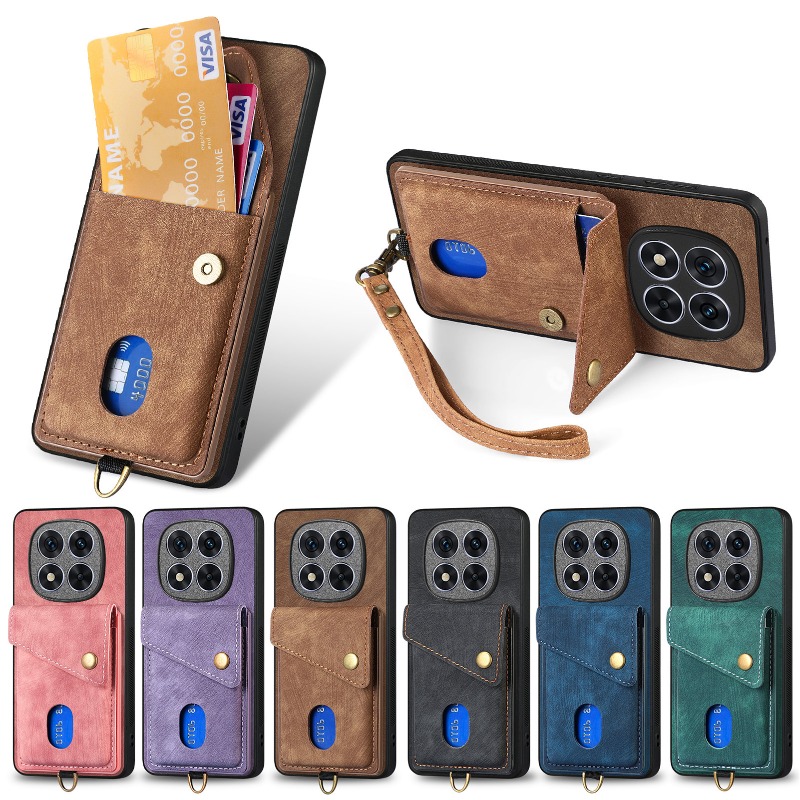 Leather Wallet Card Holder Phone Cover - Funda magnética para POCO M8 Pro,